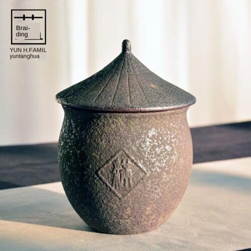 Manual Rust Glaze Tea Pu-Erh Tea Tieguanyin Sealing Chu Cha Guan Ceramic Jar Tea Container Tea Caddy Tea Storage Box Tea Caddy