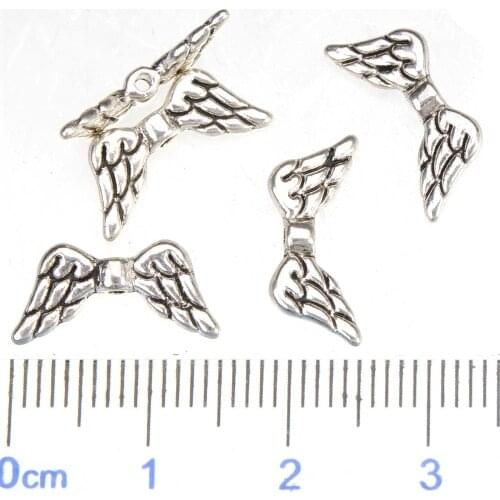 DIY Angel Wings Beads For Jewelry Making Dangles Charms Religious Flat Spacer Gold Metal Jewelry Findings 7*14*3mm 100pcs