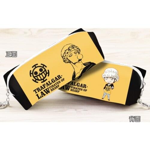 Anime One Piece Trafalgar Law Luffy Zoro PU Leather Pencil Pouch Zipper Cosmetic Bag Casual Storage Bag