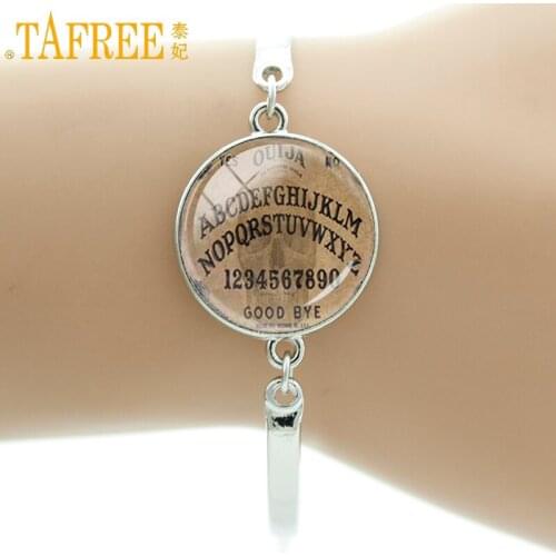 TAFREE Ouija Board Bangle Spirit Board Goth Halloween A B C alphabet 0123 Number Art Picture Glass Dome Bracelet jewelry D177