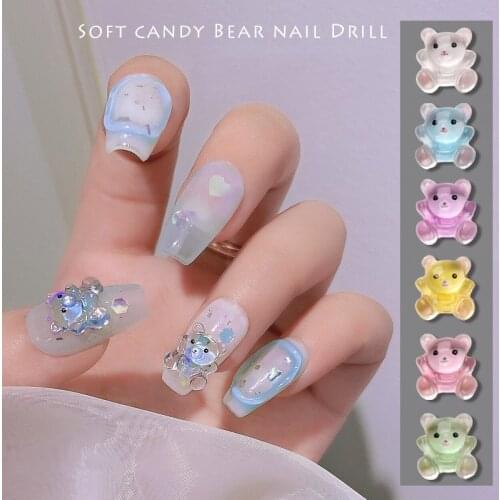 Misscheering 8 Pcs/Bag Resin Bear Nails Accessories for Manicure Design Fashion Candy Color Animal Nail Art Decoration