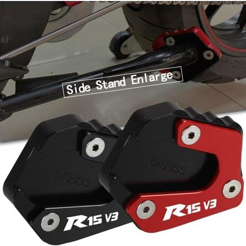 CNC Kickstand Foot Side Stand Extension Pad Support Plate Enlarge Black Red For YAMAHA YZF R15 YZF-R15 V3 2017 2018 2019 2020