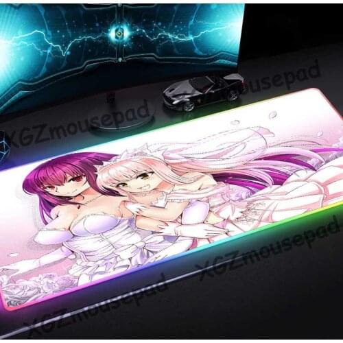 XGZ Anime Sexy Wedding Custom Large RGB Mouse Pad Black Lock Edge Pretty Girl Pattern Computer Keyboard Desk Mat Rubber Non-slip