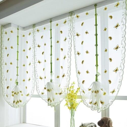 Bedroom Embroidery Pattern Flowers Balloon Curtain Tulle Blinds Curtains For Kitchen Living Room Window Decorative