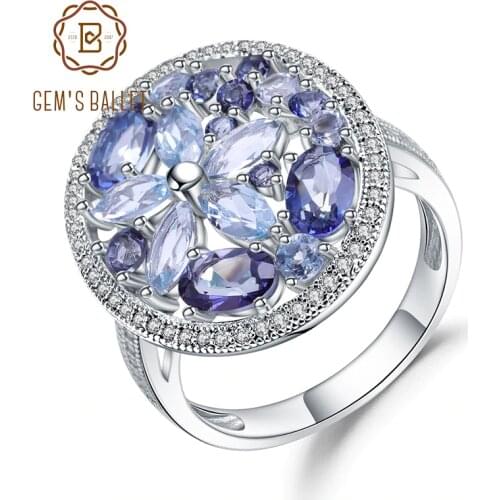 GEMS BALLET Natural Sky Blue Topaz Mystic Quartz Gemstone Cocktail Rings Genuine 925 Sterling Silver Fine Jewelry For Women