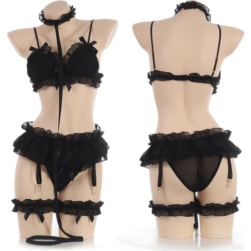 Women Sex Lingerie Sets Bdsm Clothing Fantasy Lace Ruffle Sex underwear Kawaii Costume Garter Maid Transparent Exotic Sleepwear