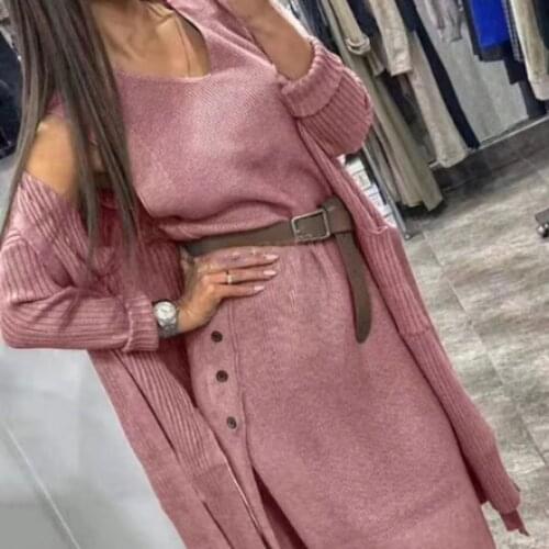 Taotrees Womens knitting Suit Two Piece Set Knit Cardigan Loose Sweater Coat with Belt