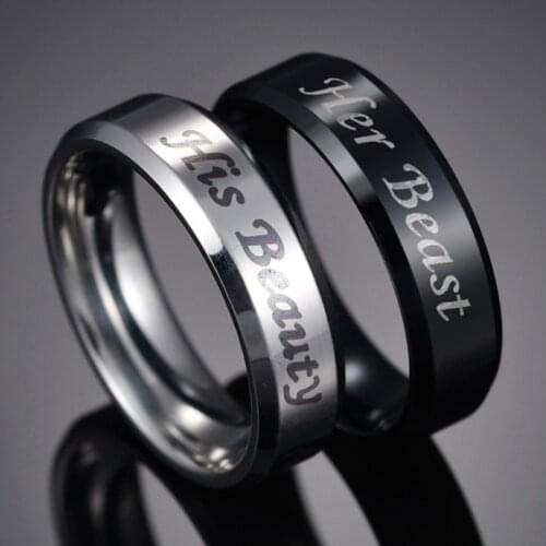 Romantic Couple Rings Wedding Jewelry for Lovers Beauty and the Beast Stainless Steel Rings Engagement Promise Jewelry Ring