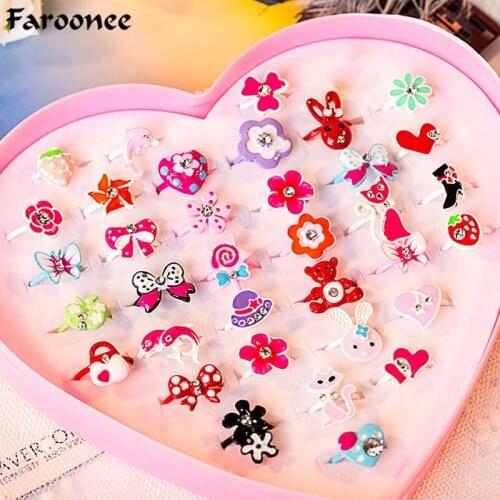 2/10pcs/lot Love Kids Cute Sweet Rings Design Flower Animal Jewelry Accessories Girl Child Christmas Gifts Finger Rings