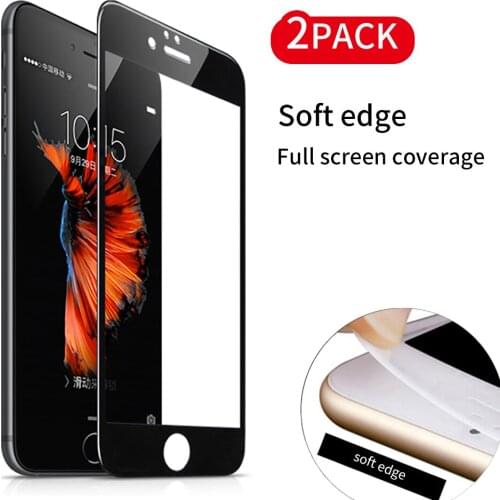 2pcs/lot Soft Edge Full Coverage Tempered Glass Screen Protection Film for iphone 7 7Plus 9H Protective Soft Edge glass film
