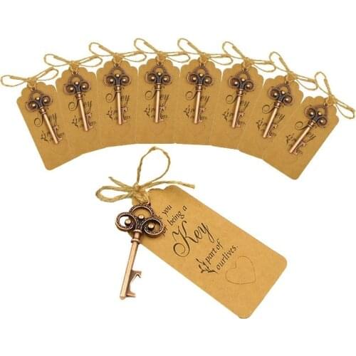 20Pcs Metal Key Beer Bottle Opener Wedding Favor with Tag Drink Openers Keychain Wedding Party Decor Supplies Souvenir for Guest
