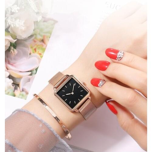 2020 New Fashion Women Simple Watch Square Dial Girls Lady Quartz Wristwatch Zegarek Damski