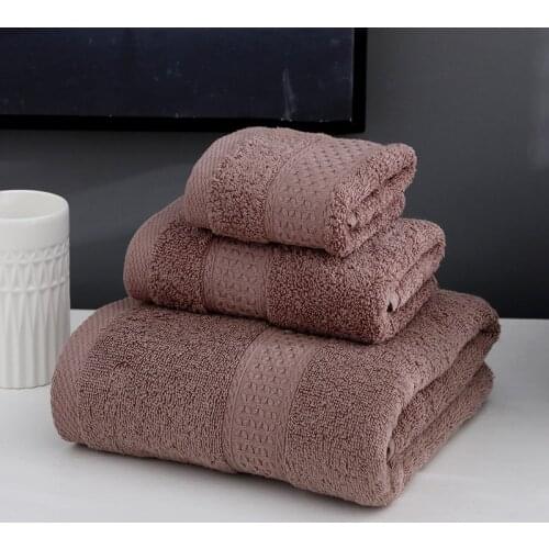 3 Pcs 100% Cotton Luxury Towel Set for Adults Home Hotel Absorbent Bathroom Soft Solid Bath Face Hand Towel Pink Gray Household