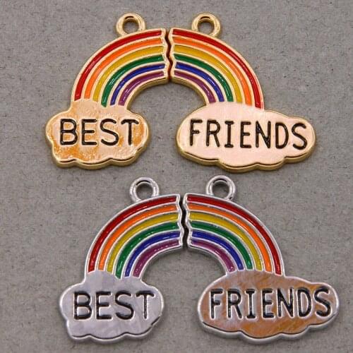 2pcs/set female rainbow friendship necklace accessories BFF fashion best friend stitching DIY pendant necklace wholesale