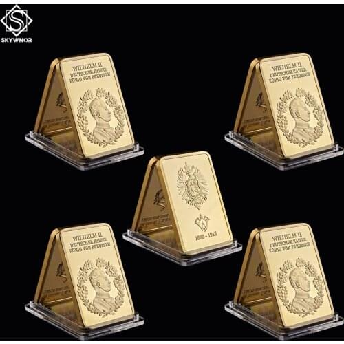 5PCS Preussen King Of Deutsche 1888-1918 Kaiser Wilhelm II von Deutschland Replica Gold Bar Value Collection