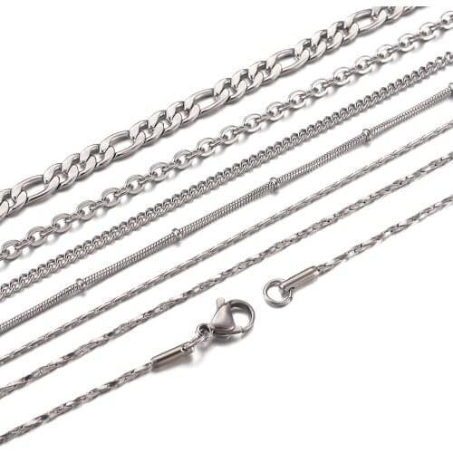 6pcs/set 304 Stainless Steel Chain Necklace Making with Lobster Claw Clasp for Men Women DIY Jewelry Making