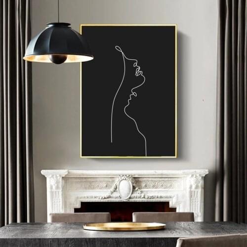 Abstract Woman Face One Line Drawing Canvas Painting Posters Black and White Minimalist Wall Art Pictures For Home Decoration