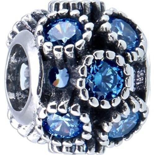 Authentic S925 Silver Bead fit Lady Bracelet Bangle Crystal Magical Lights Teal Charms For Women DIY Jewelry