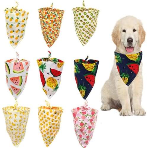 Dog Bandana Scarf Cat Bibs Fruit Print Pineapple Banana Pear Pattern Cotton Plaid Washable Dog Bandana Dog Accessories