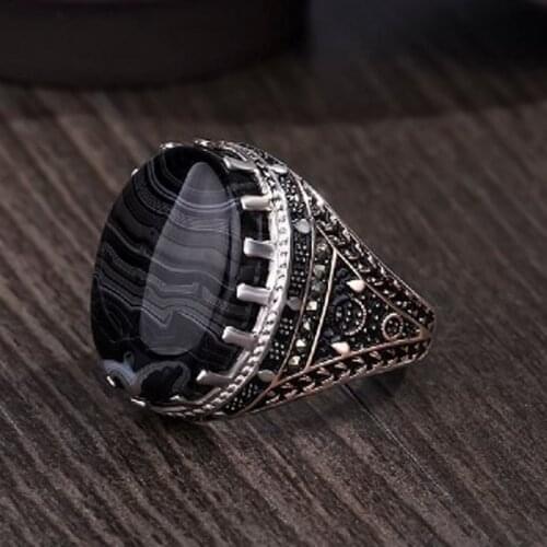 BOCAI New solid pure S925 sterling silveMan ring natural stone flower agate simple Middle Eastern jewelry
