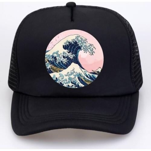 The Great Retro Wave Japan Anime men Trucker hat Vaporwave Kanagawa Baseball cap Women Summer Mesh Trucker hat bone