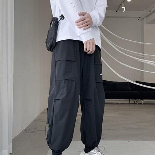 Pants Men Sporty Thin Sweatpants Multi Pockets Ankle Tied Long Pants Loose Trousers