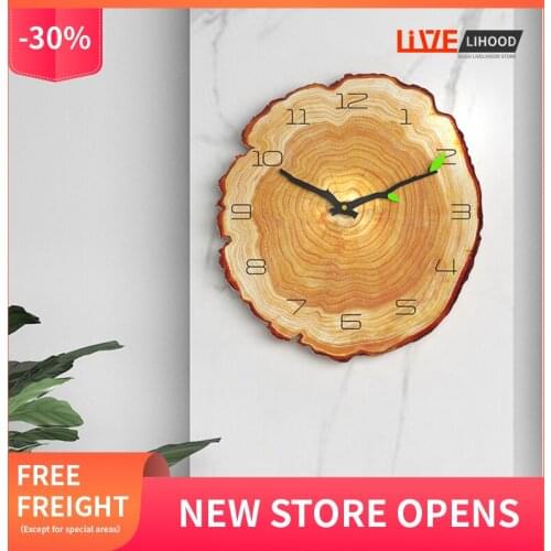 12 Inch Wooden Wall Clock Bedroom Silent Clock Wood Grain Wall Watch Modern Minimalist Home Annual Ring Clock Decoration