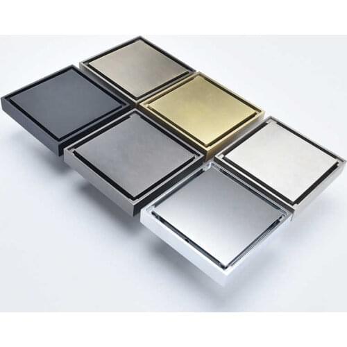 Black chrome toilet laton 10x10 in square shower invisible bathroom floor drain cover waste floor drain