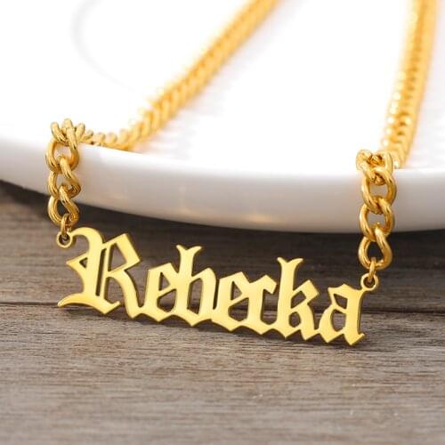 Customized Fashion Stainless Steel Name Necklace Personalized Letter Gold Choker Necklace Pendant Nameplate Birthday Gift