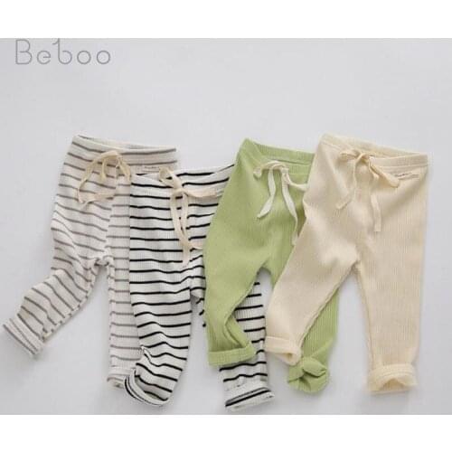 Ins 2021 Spring Baby Striped Pants New Solid Color Leggings For Boys And Girls 0-24m Newborn Summer Baby Trousers Cotton Infants