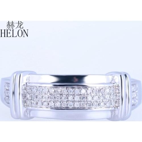 HELON Solid 10K White Gold 0.25ct Genuine Natural Diamond Men Engagement Wedding Ring Trendy Party Fine Jewelry Diamond Men Ring
