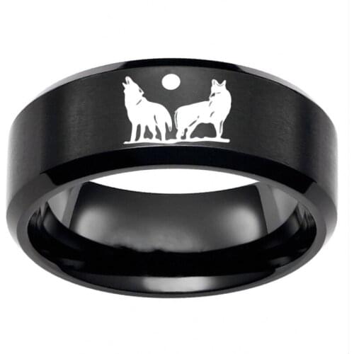 Retro 316L Stainless Steel Moon Night Wolf Ring Women Mens Domineering Fashion Ring Punk Jewelry Party Ring Couple Gifts
