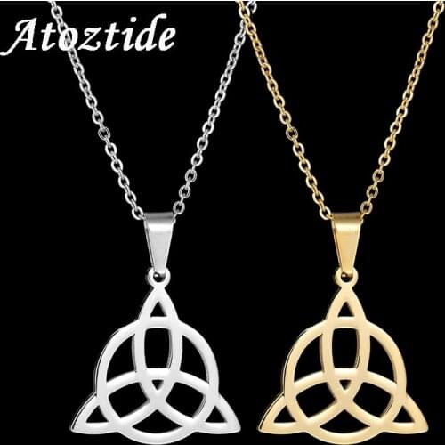 Atoztide Mens Vintage Stainless Steel Irish Triquetra Necklace Europe Viking Gold Knot Chain Necklace Party