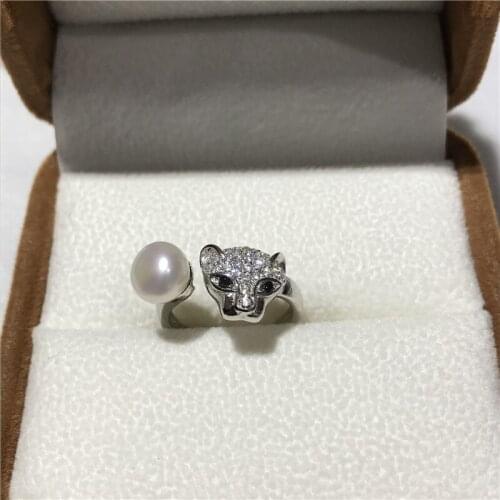 New Natural Freshwater Cultured Pearl 7-8MM White Pink purple Black Tibetan silver Leopard head ring size adjustable nobox