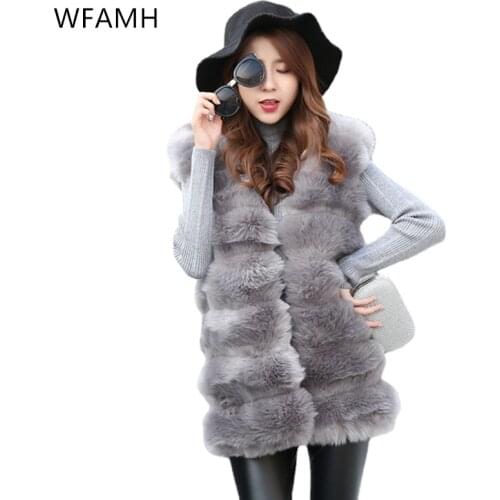 2021 autumn and winter new style fur imitation fox fur mid-length v-neck vest vest fashion jacket women Thick Warm Fur Slim