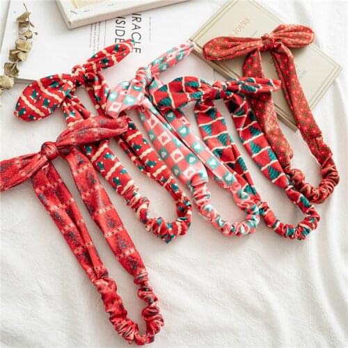 2020 Women Sweet Hair Bands Rabbit Ear Christmas Print Headband Hair Accessories Girls Cross Turban Bandage Hair Bands Headwear