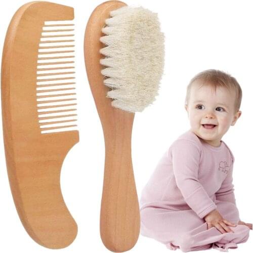 Natural Pure Wool Soft Baby Brush Wooden Handle Brush Baby Hair Comb Infant Comb Head Head Massager Baby Hairbrush Baby Care