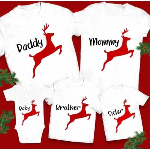 Christmas Party Family Matching Clothes Tshirt Mama and Dada Kid T Shirt Cute Family Look Outfits Sister Brother Tee Baby Romper