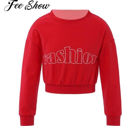 Kids Girls Cropped Top Clothes Dance Training Sportswear Long Sleeve Sport Sweatshirt Tops Clothing for Hip Hop Jazz Dancewear