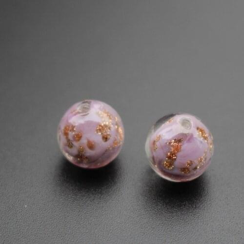 10pcs/lot 10mm 12mm Lampwork Glass Beads Solid Purple Color Round With Shinning Sand for earring necklace making