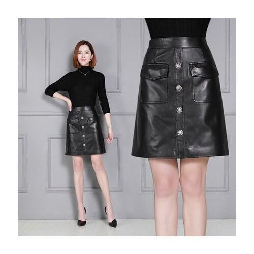 Top brand and Winter Autumn New A-Line Leather Skirt K62 high quality