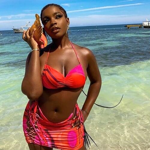 XLLAIS Women Wearing Bikini 2021 New Arrival Summer Beachwear Club Hollow Out Red French 3 Piece Sets