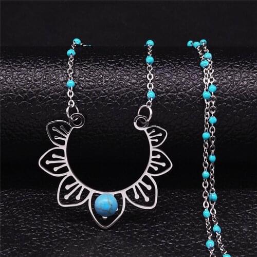 Flower of Life Stone Stainless Steel Bohemian Necklace for Women Silver Color Necklace Jewelry collar acero inoxidable NXS04