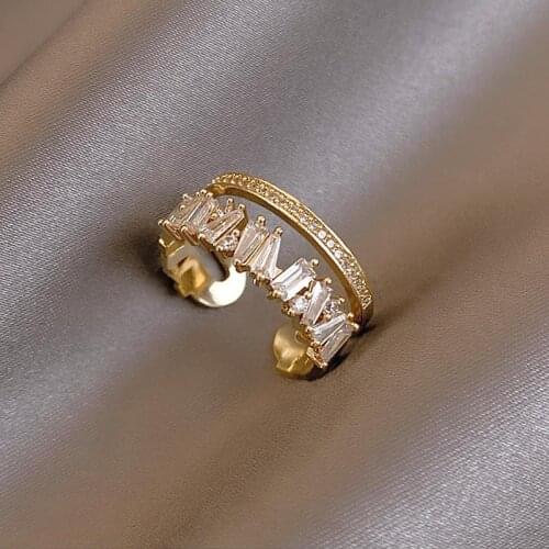 KISSLOVE Luxury Zircon Gold Double Student Opening Rings For Woman Fashion Gothic Finger Jewelry Wedding Party Girls Sexy Ring