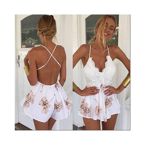 2018 New Sexy print lace summer dress Strap deep v neck high waist beach dresses women slit backless dress