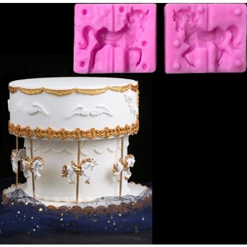 2PC/SET 3D revolving Trojan horse Shape liquid silicone mold diy sugar cake baking mold L130