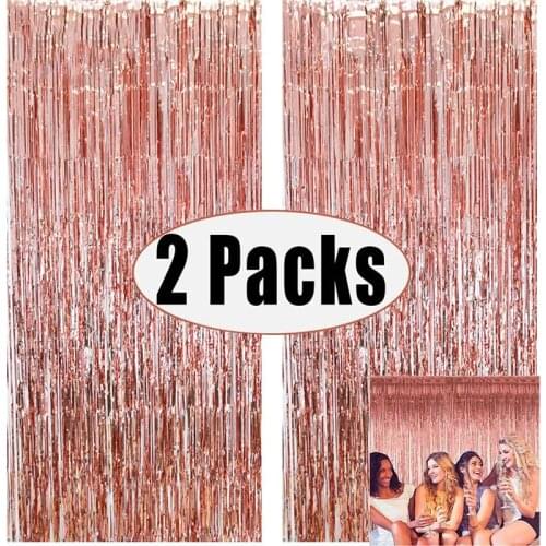 2Pack Party Backdrop Metallic Foil Fringe Tinsel Curtain Adult Kids Birthday Party Wedding Decoration Baby Shower Favor Supplies
