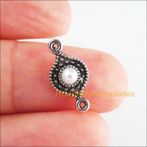 40Pcs Tibetan Silver Tone Retro Eye Oval White Bead Charms Connectors 8x16mm