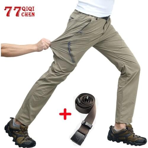 Mens Cargo Pants waterproof elastic Multi Pockets Tactical Quick-dry Pants Male Casual Long Trousers Plus size 8XL with Belt