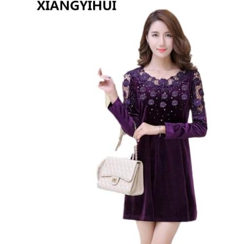 Clobee Winter 2018 Corduroy Middle Aged Women Dress Embroidery Flower Plus Size 5XL Ladies Dresses Party Femme Vestidos Q250